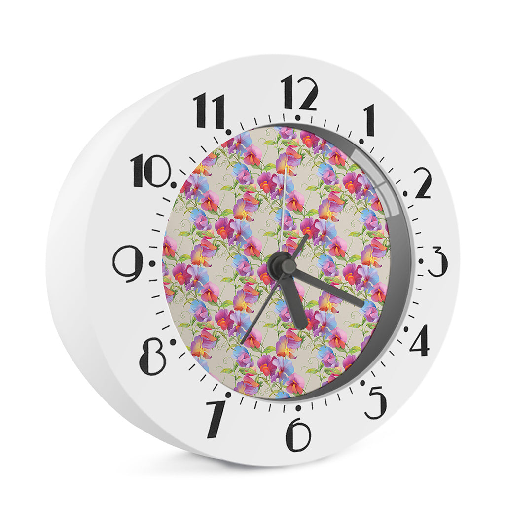 Sweet Pea Flower Pattern Print Alarm Clock