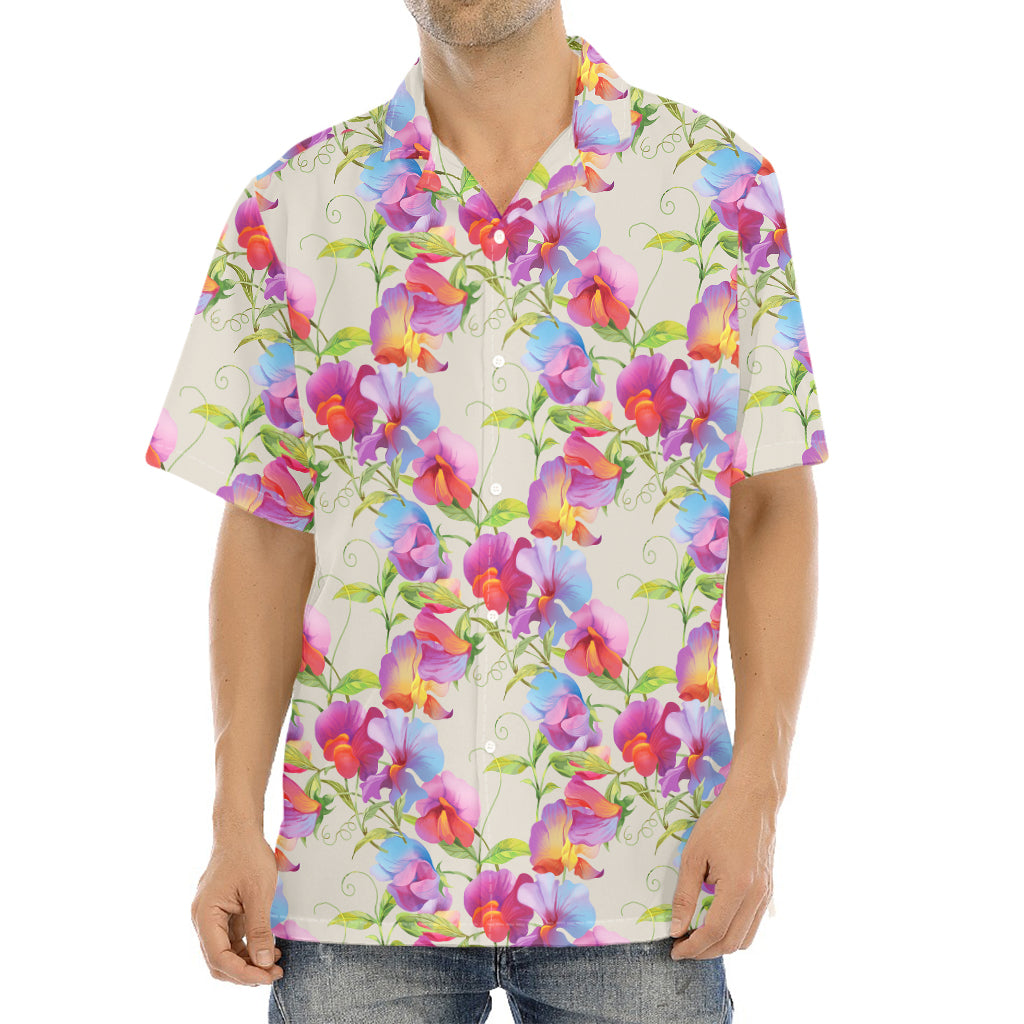Sweet Pea Flower Pattern Print Aloha Shirt