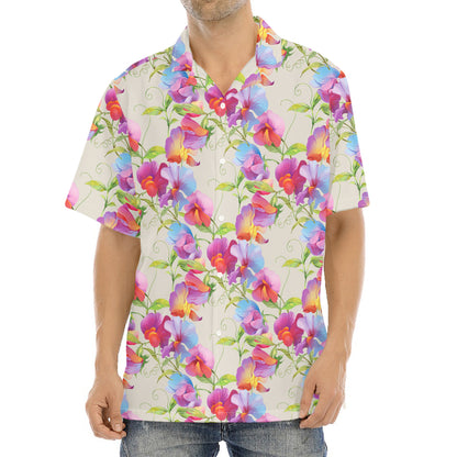 Sweet Pea Flower Pattern Print Aloha Shirt