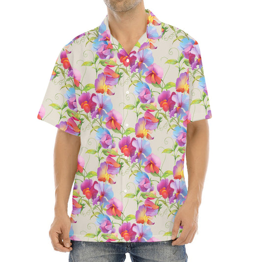 Sweet Pea Flower Pattern Print Aloha Shirt