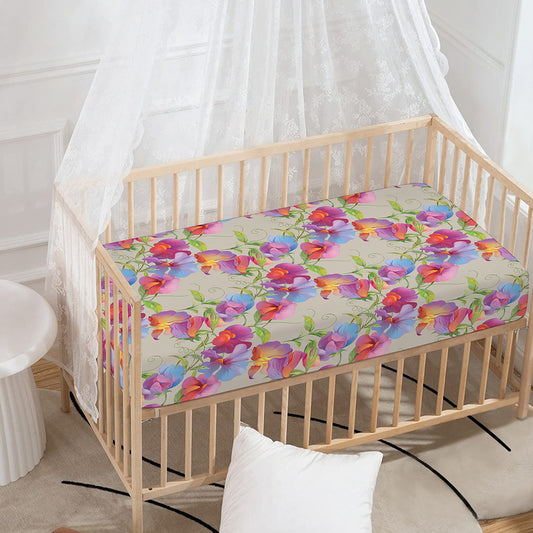 Sweet Pea Flower Pattern Print Baby Crib Sheet