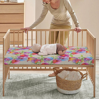 Sweet Pea Flower Pattern Print Baby Crib Sheet