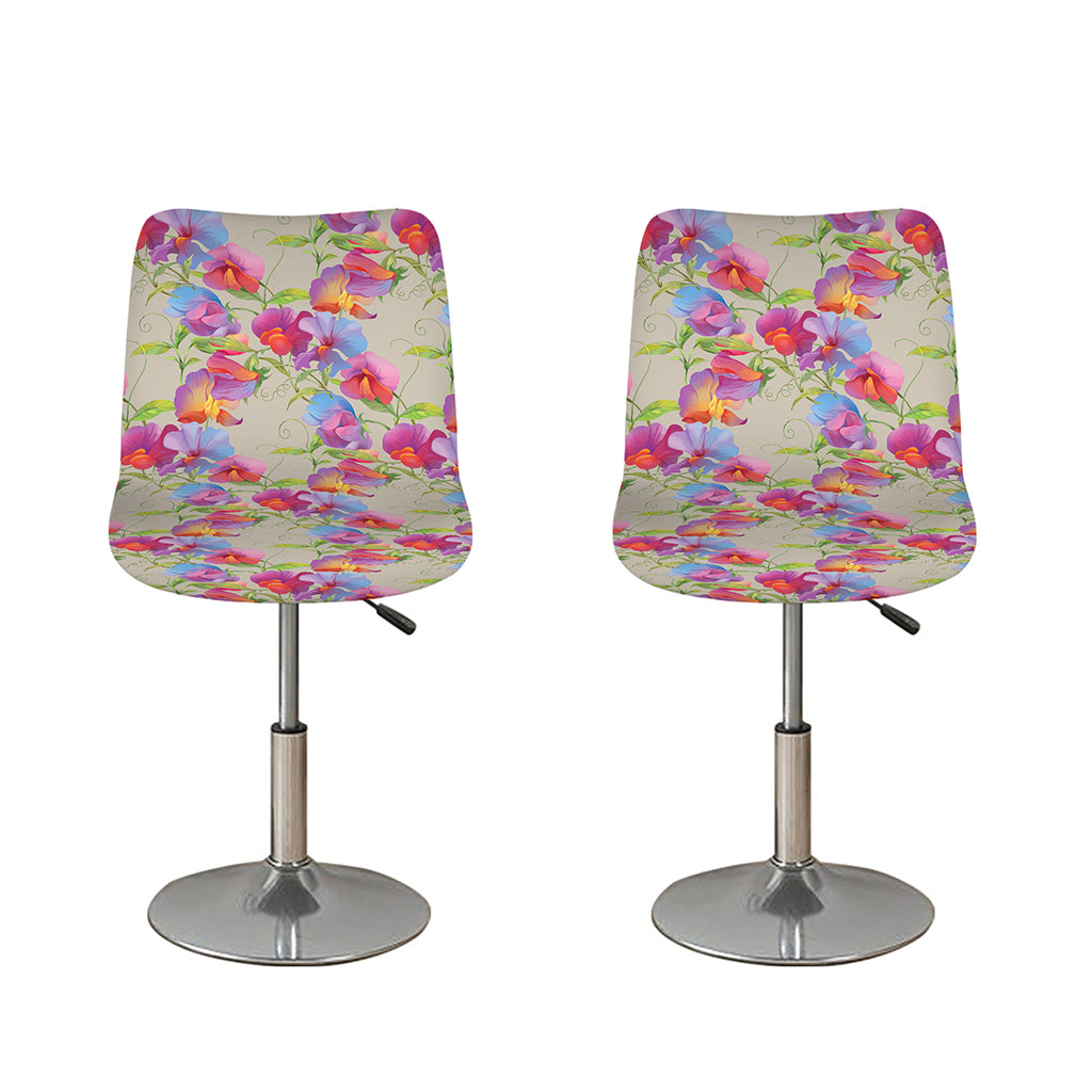 Sweet Pea Flower Pattern Print Bar Stool Covers