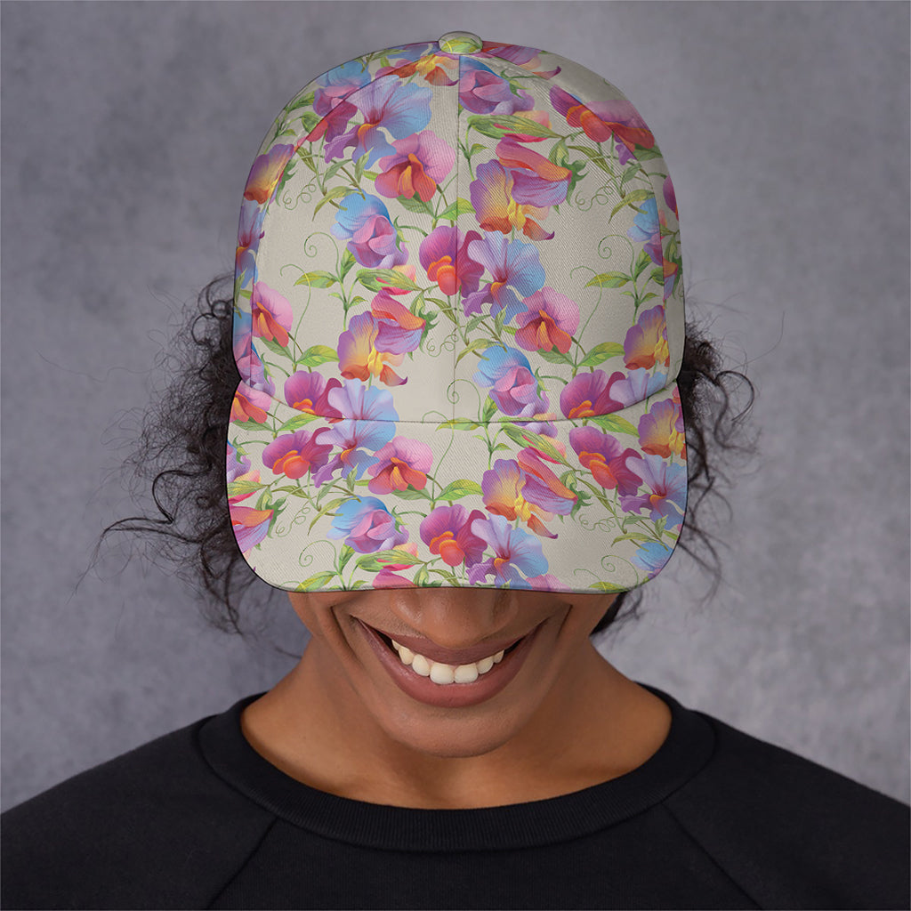 Sweet Pea Flower Pattern Print Baseball Cap