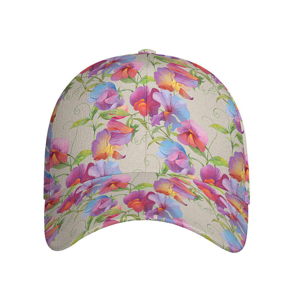 Sweet Pea Flower Pattern Print Baseball Cap