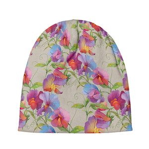 Sweet Pea Flower Pattern Print Beanie