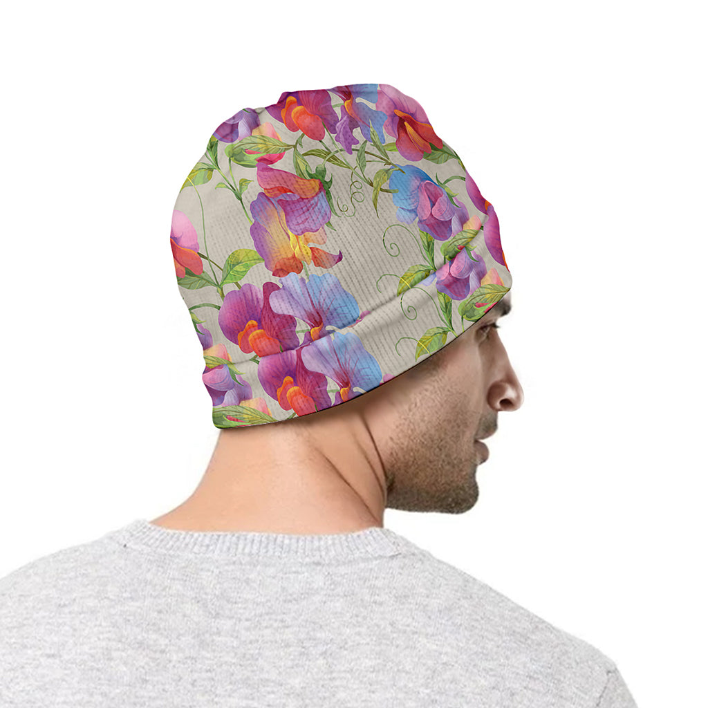 Sweet Pea Flower Pattern Print Beanie