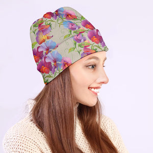 Sweet Pea Flower Pattern Print Beanie