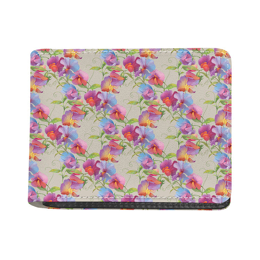 Sweet Pea Flower Pattern Print Bifold Wallet