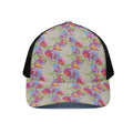 Sweet Pea Flower Pattern Print Black Mesh Trucker Hat