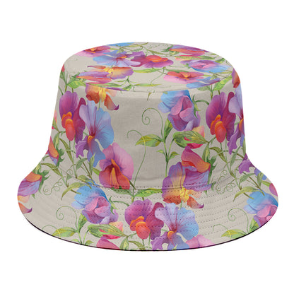 Sweet Pea Flower Pattern Print Bucket Hat