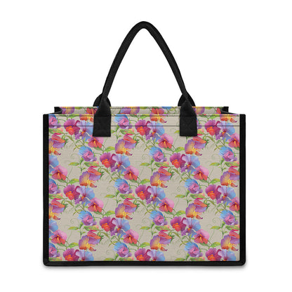 Sweet Pea Flower Pattern Print Canvas Tote Bag