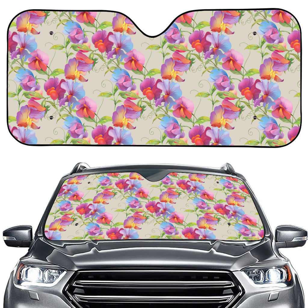 Sweet Pea Flower Pattern Print Car Windshield Sun Shade