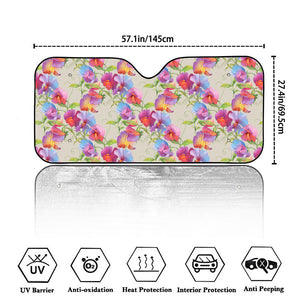 Sweet Pea Flower Pattern Print Car Windshield Sun Shade