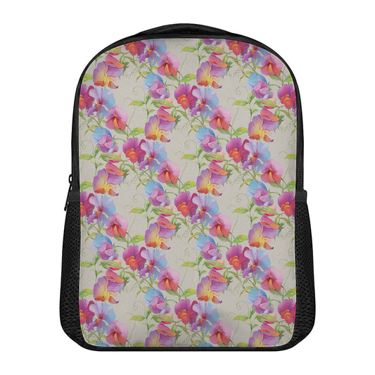 Sweet Pea Flower Pattern Print Casual Backpack
