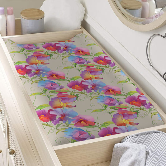 Sweet Pea Flower Pattern Print Changing Pad Cover