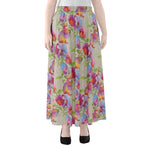 Sweet Pea Flower Pattern Print Chiffon Maxi Skirt