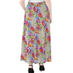 Sweet Pea Flower Pattern Print Chiffon Maxi Skirt