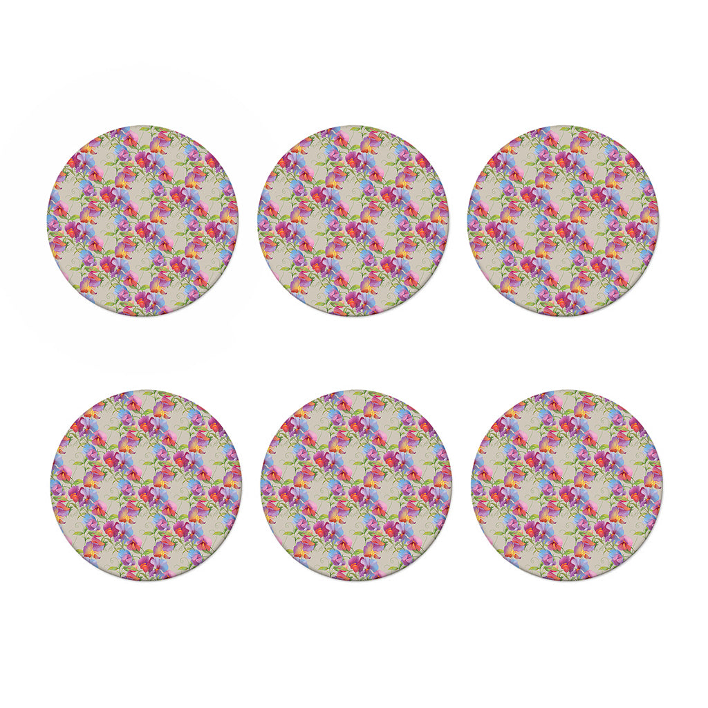 Sweet Pea Flower Pattern Print Coaster Set
