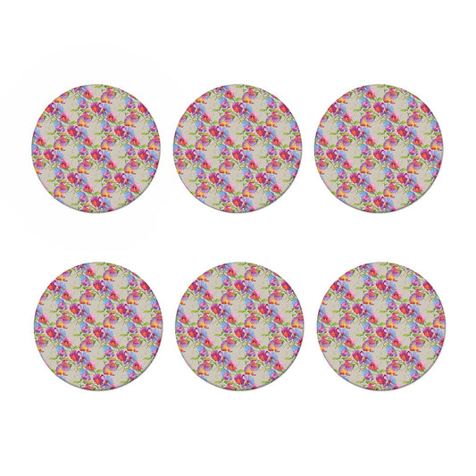Sweet Pea Flower Pattern Print Coaster Set