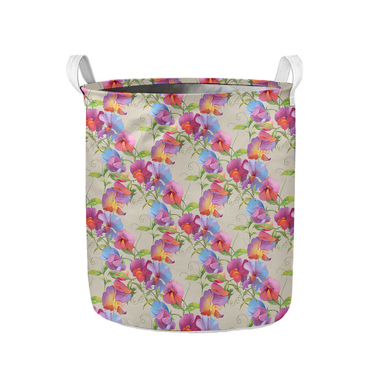 Sweet Pea Flower Pattern Print Collapsible Laundry Basket