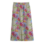 Sweet Pea Flower Pattern Print Cotton Front Slit Maxi Skirt