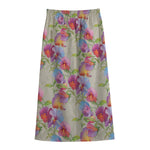 Sweet Pea Flower Pattern Print Cotton Front Slit Maxi Skirt