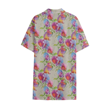 Sweet Pea Flower Pattern Print Cotton Hawaiian Shirt