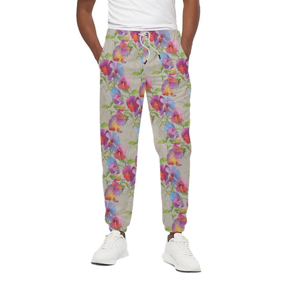 Sweet Pea Flower Pattern Print Cotton Pants