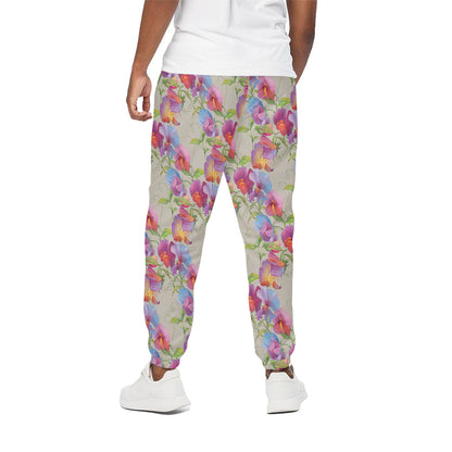 Sweet Pea Flower Pattern Print Cotton Pants