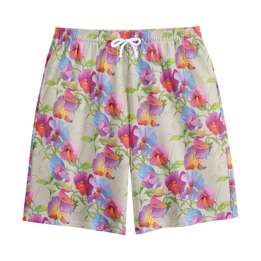 Sweet Pea Flower Pattern Print Cotton Shorts