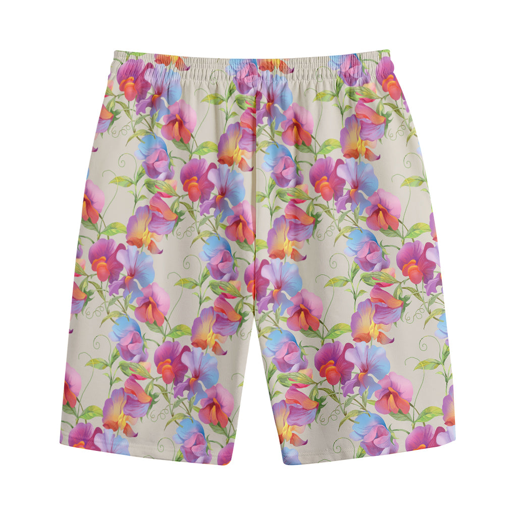 Sweet Pea Flower Pattern Print Cotton Shorts