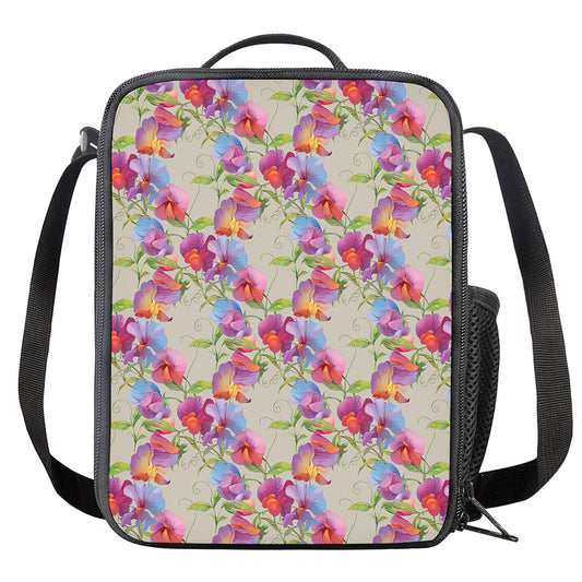 Sweet Pea Flower Pattern Print Crossbody Lunch Bag