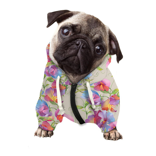 Sweet Pea Flower Pattern Print Dog Zip Up Hoodie