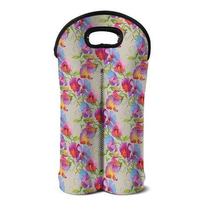 Sweet Pea Flower Pattern Print Double Neoprene Wine Tote