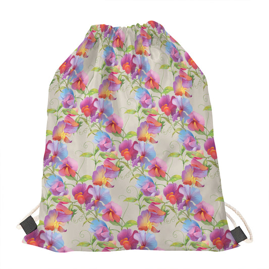 Sweet Pea Flower Pattern Print Drawstring Bag
