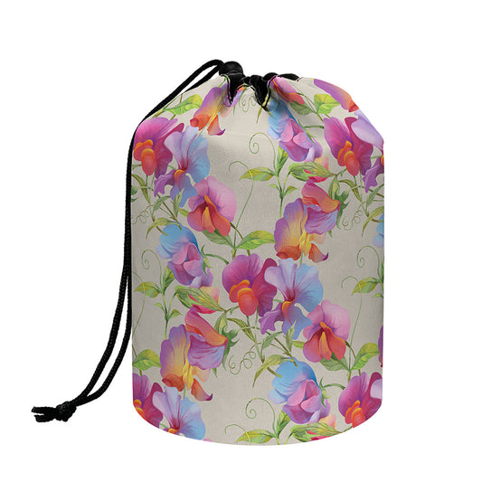 Sweet Pea Flower Pattern Print Drawstring Makeup Bag
