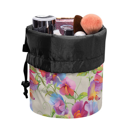 Sweet Pea Flower Pattern Print Drawstring Makeup Bag