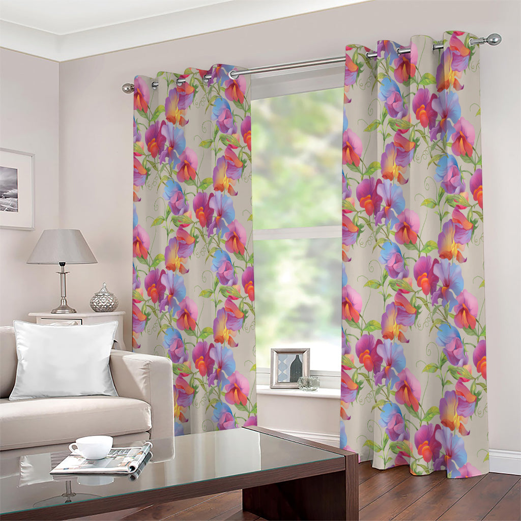 Sweet Pea Flower Pattern Print Extra Wide Grommet Curtains