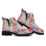 Sweet Pea Flower Pattern Print Flat Ankle Boots