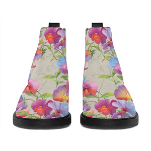 Sweet Pea Flower Pattern Print Flat Ankle Boots