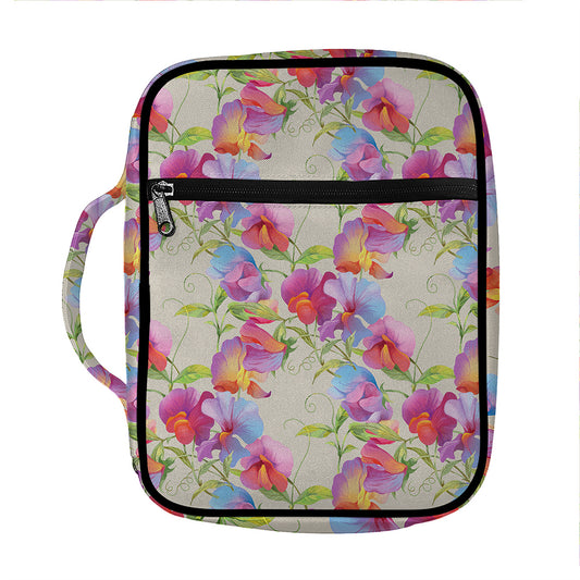 Sweet Pea Flower Pattern Print Front Pocket Bible Bag