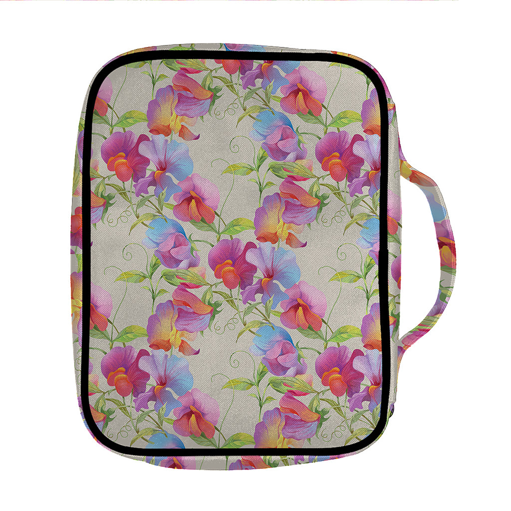 Sweet Pea Flower Pattern Print Front Pocket Bible Bag