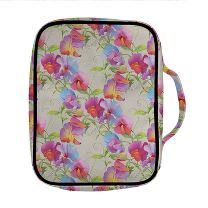 Sweet Pea Flower Pattern Print Front Pocket Bible Bag
