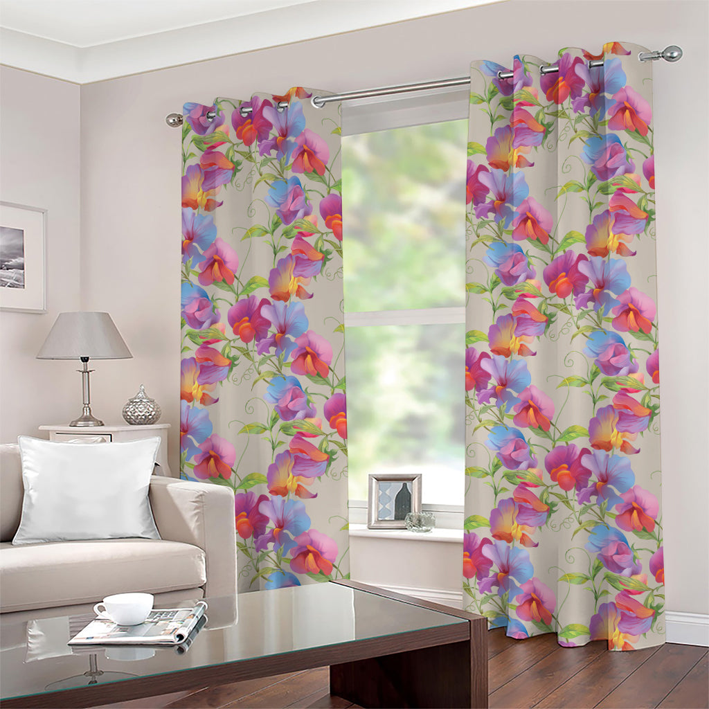 Sweet Pea Flower Pattern Print Grommet Curtains