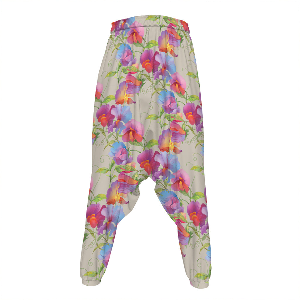 Sweet Pea Flower Pattern Print Hammer Pants