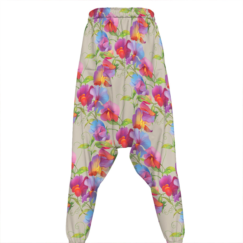 Sweet Pea Flower Pattern Print Hammer Pants