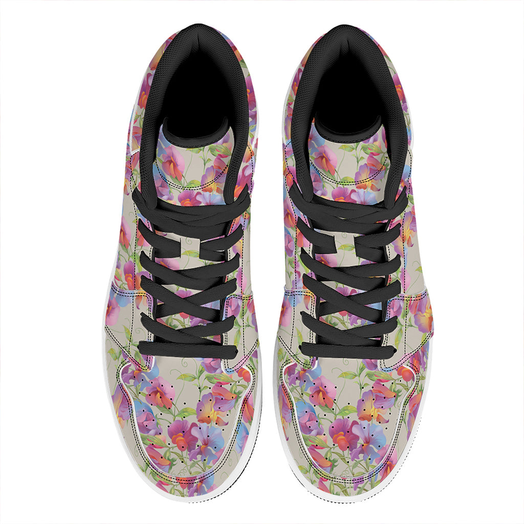 Sweet Pea Flower Pattern Print High Top Leather Sneakers