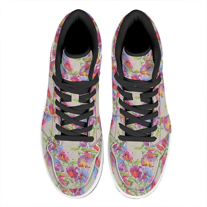 Sweet Pea Flower Pattern Print High Top Leather Sneakers
