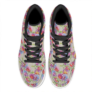 Sweet Pea Flower Pattern Print High Top Leather Sneakers